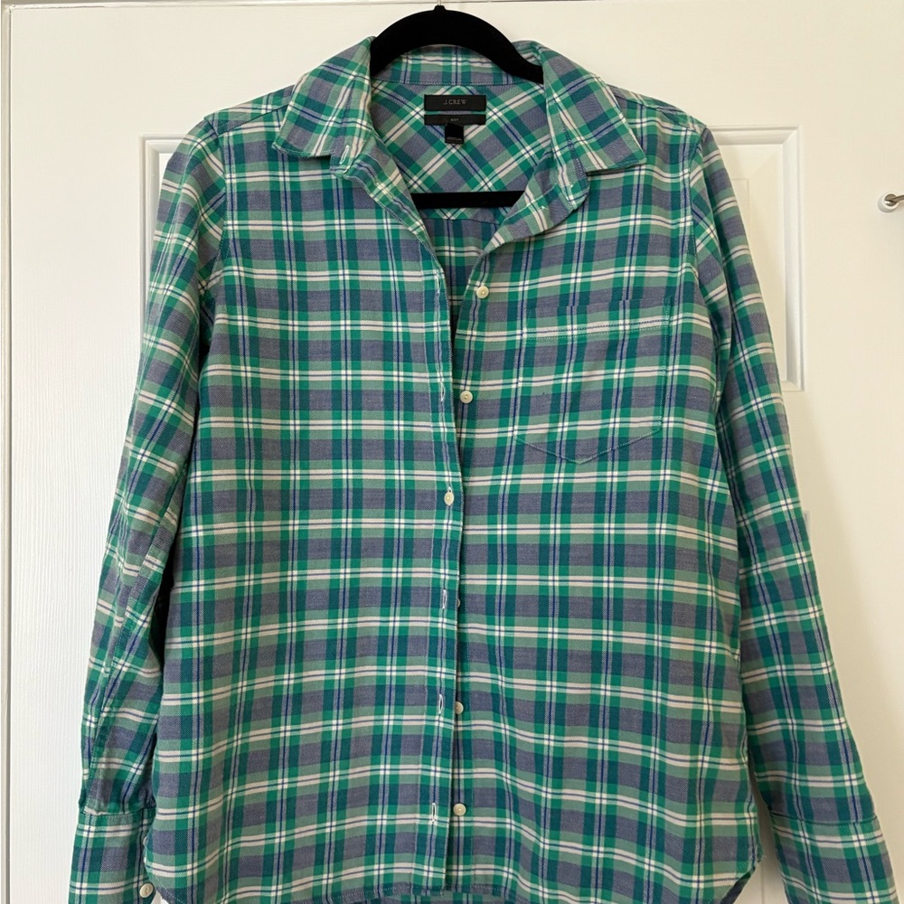 J. Crew Teal and Navy Plaid Shirt